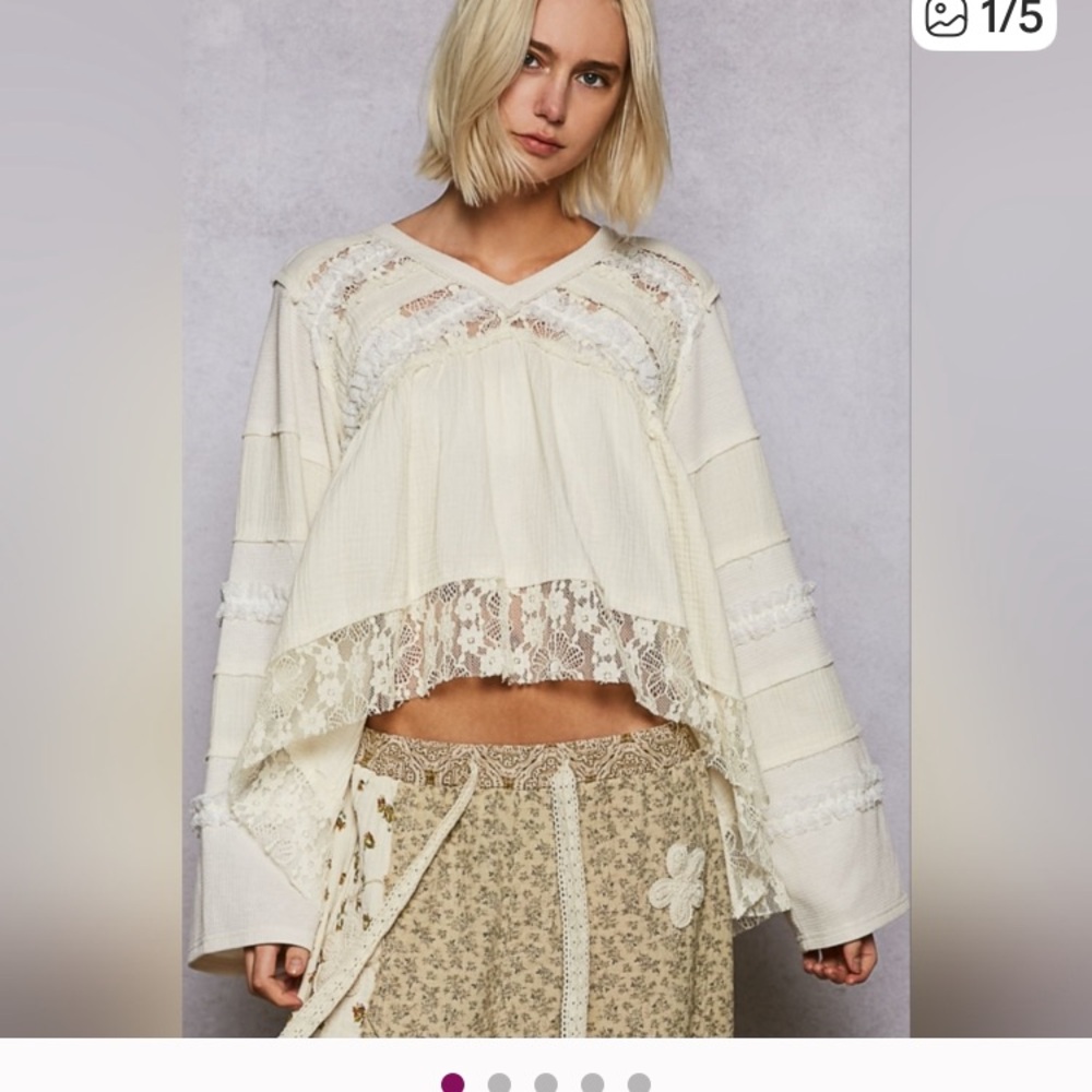 POL A-Line Top In Double Gauze With Lace Detail M Brand New original packaging